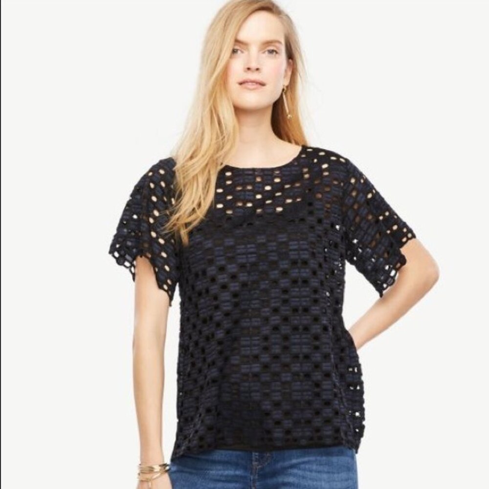 Ann Taylor | Geo Lace Top with Back Flounce XSP